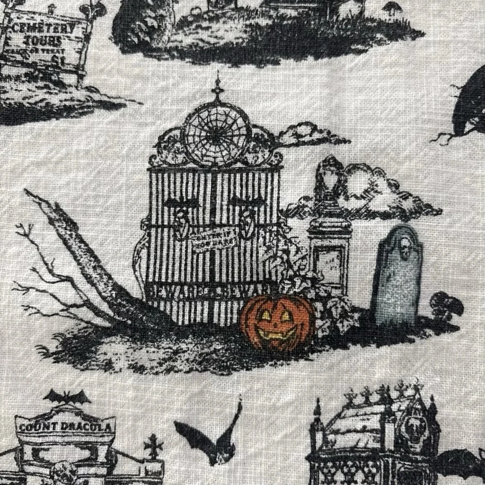Cynthia Rowley Spooky Graveyard Toile Tablecloth Oblong 100% Cotton Halloween